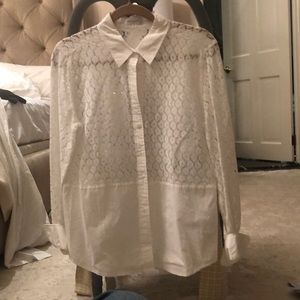 Equipment button down lace sheer blouse